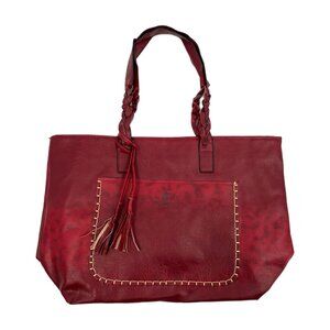 Weimeibaige Red Faux Leather Braided Handle Tote | Large Size